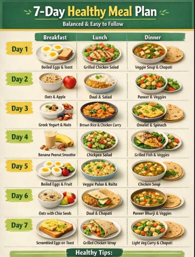 Weekly meal list beside a grocery list on a kitchen counter